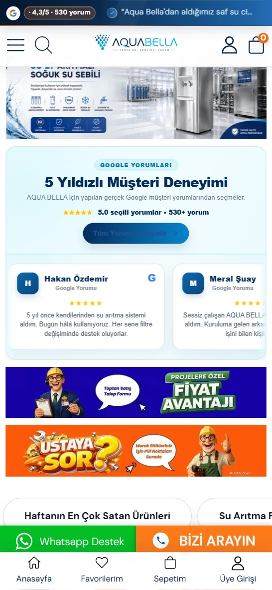 Aquabella mobil görünüm
