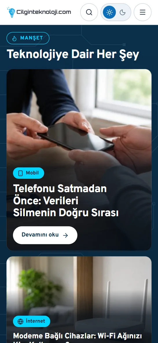 Çılgın Teknoloji web sitesinin telefondaki görünümü