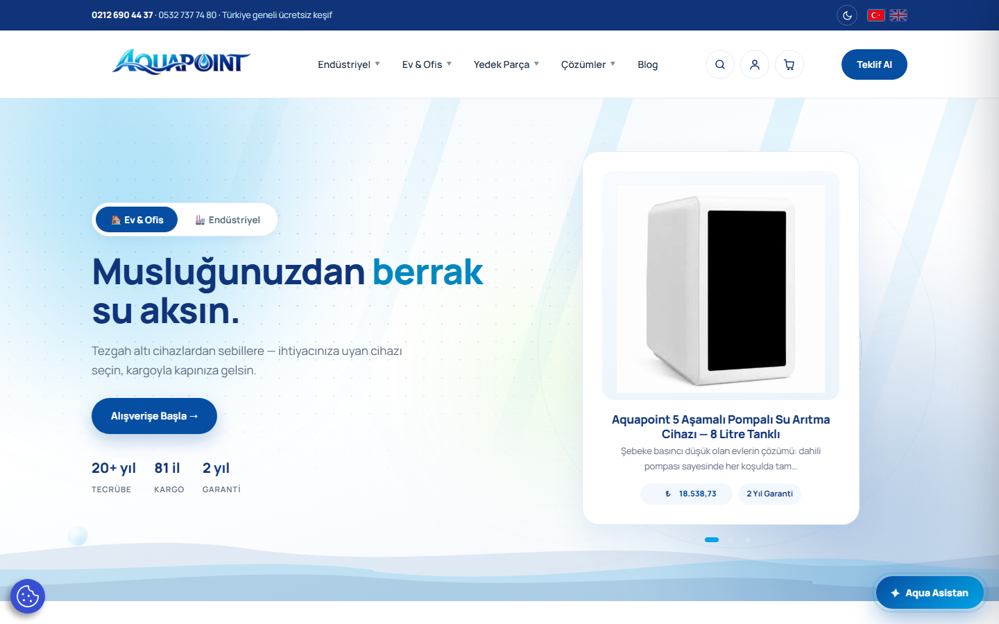 Aquapoint web sitesi ekran görüntüsü