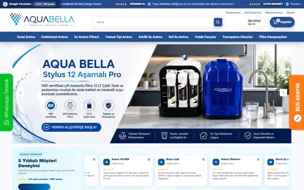 Aquabella web sitesi ekran görüntüsü