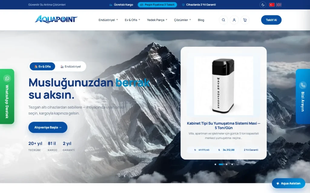 Aquapoint web sitesi ekran görüntüsü