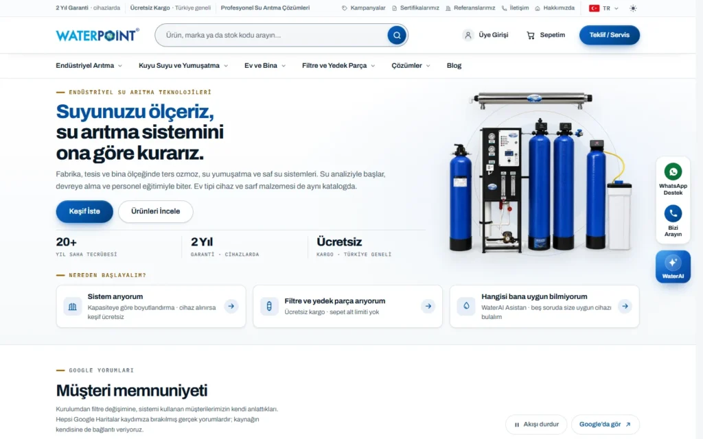Water Point web sitesi ekran görüntüsü
